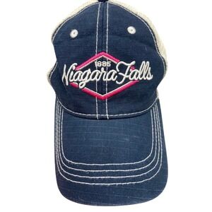 Niagara Falls Trucker Hat Navy Blue White Mesh Embroidered Adjustable Trucker